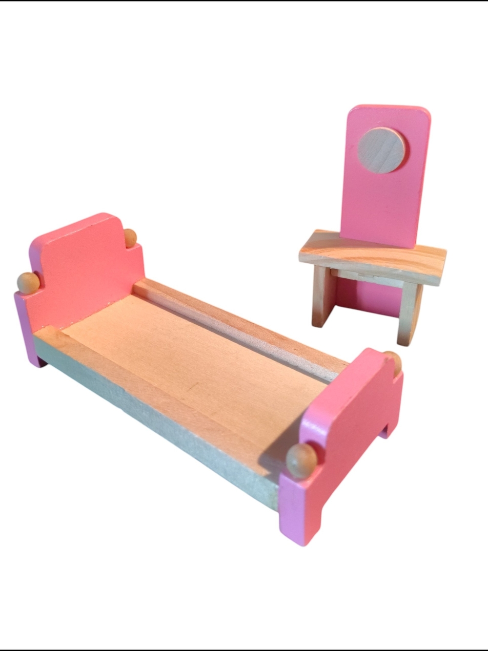 Pink Wooden Doll Bed and Dresser Set - Kids Toys ( Doorable Not INCLUDED)